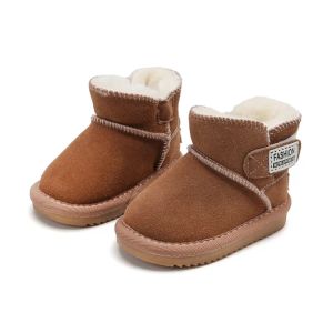 Boots 2022 New Winter Baby Boots Genuine Leather Warm Plush Cotton Little Kids Shoes Nonslip Fashion Toddler Boys Girls Snow Boots