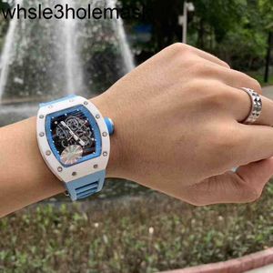 Mäns Richardmill Watch Business Leisure Automatic Mechanical Sky Blue All Ceramic Hollow Out Personalized Tape Tide Fashion