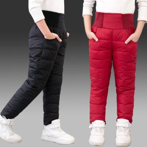 Pants Teenage Boys Girls Winter Pants Cotton Padded Thick Warm Trousers Kids Waterproof Ski Pants 10 12 Yelastic High Waisted Leggings