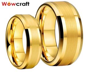 6mm 8mm Mens Womens Gold Tungsten Carbide Wedding Band Rings Beveled Edges Polished Matted Finish Comfort Fit Personal Customize7893902