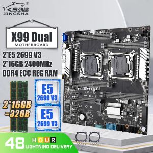 Placas -mãe x99 placa -mãe dupla com 2*e5 2699 v3 e 2*16 GB = 32 GB DDR4 ECC Reg 2400MHz RAM Suporte