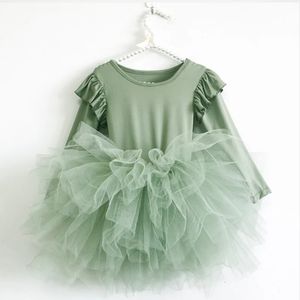 Baby Girl Princess Tulle Dress Fluffy Long Sleeve Spädbarn Toddler Puffy Dress Tutu Black Green Party Pageant Dance kläder 1-10Y 240329