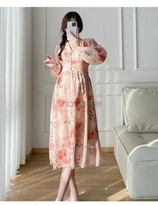 Mutterschaftskleider japanischer Stil Schwanger Frauen Frühling Blumenkleid Langes Laternenhülsen Mode Druck Mutterschaft Chiffon Kleid Elegante Kleider 24412