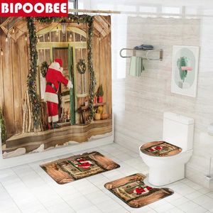 Tende da doccia 3d Babbo Natale consegna regali motivi per bagno tende da bagno casa di legno buon natale materassino da bagno per bagno non slip tappeti