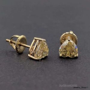 Żółte złoto moissanite rozcięte serce 14K kolczyki z diamentami w kolczykach śrubowych Bildal Kolczyki biżuteria Kobiety