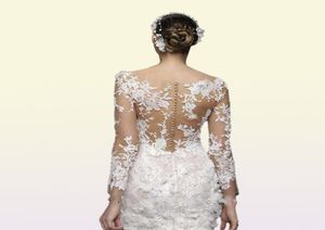 Mała biała sukienka Pełna koronkowe krótkie suknie ślubne z długim rękawem Iluzja Luksusowa luksusowa 3D Letnia Bride Bride Gown7798370