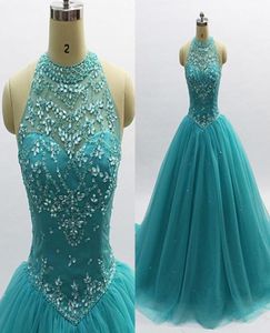 실제 PO Sparkly Crystal Quinceanera Prom Dresses 2022 Sheer Neck Ball Gown Tulle Hollow Back with Zipper 형식 파티 칵테일 2726282