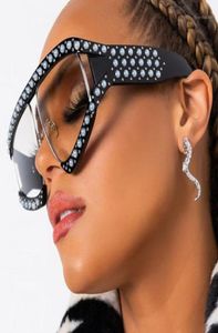 Sonnenbrille unregelmäßige transparente Damenmodelldesigner Perle Übergroße Brille Damen Big Frame Sun2080043