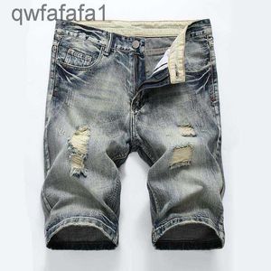 New Men Short Jeans Biker Pants Distressed Middle Waist Skinny Ripped Holes Mens Denim Shorts Men Designer KRPR