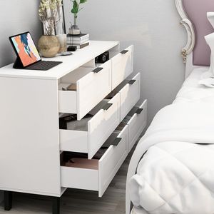 Cômoda de 6 gavetas Taohfe para quarto baú de gavetas brancas modernas para cômoda de madeira para crianças para crianças, cômoda branca de mesa de vaidade