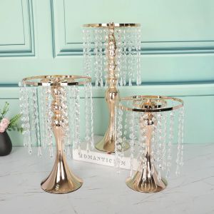 Crystal Flower Centerpiece Stand Metal Gold Candle Holder Road Lead Flowers Candlestick Wedding Table Party Home Decor European