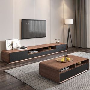 Nordischer Holz TV-Ständer Couchtisch Set moderne einfache kleine Apartment-TV-Schrank Multifunktional zu Hause bodenstarker Fernsehtisch A.