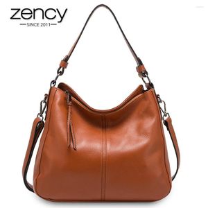 Hobo zency äkta läder eleganta kvinnor axelväska klassisk svart hobos rymlig tote handväska crossbody messenger brown