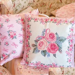 Poduszka/poduszka dekoracyjna Wysokiej jakości różowa poduszka łuk kwiatowy dekoracyjne poduszki do sofy dwustronne wydrukowane 40x40 Square er d DHJ06