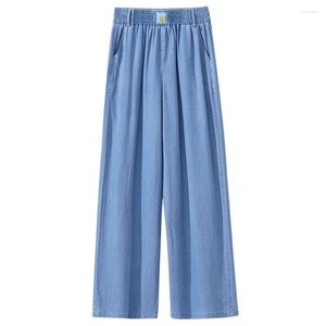 Kvinnors jeans överdimensionerade 4xl is silket tunna baggy våren hög midja bred ben pant casual denim byxor mode vaqueros blå capris e159