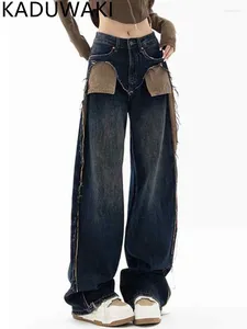 女子ジーンズアメリカンストリートウェアスタイルハイウエストパッチワークパンツ2024ファッションバギーY2Kワイドレッグデニムズボンの女性服
