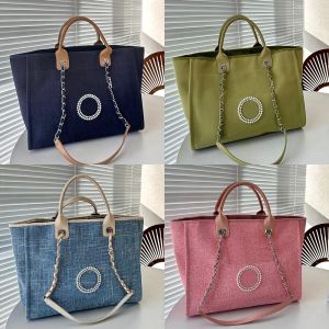 Mulheres Pérola Pérola Bordado de Linho da praia Bolsa France Luxury Designer Denim Shop