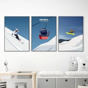 Ice Sports vinter snowboardåkare skidåkning snöskoter släde affischtryck canvas utskrift väggkonst bild för vardagsrum heminredning