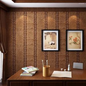 Wallpapers Chinese Retro Wood Grain Wallpaper Roll Imitation Straw Japanese Restaurant Living Room Bedroom Wall Paper Brown Wallcovering