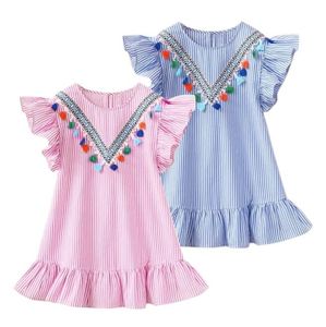 Heta försäljning barn kort klänning barn butikskläder flickor randklänningar söta baby spädbarn sommar tutu kjolar
