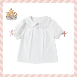 Women's Blouses Lolita Style JK Japanese School Girl Bubble Sleeve White Shirts Women Bow Cute Doll Neck Inner Wear Loose Tops