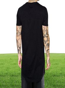 New Clothing Mens Black long t shirt Zipper Hip Hop longline extra long length tops tee tshirts for men tall tshirt5989028