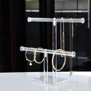 Hooks Deluxe Clear Acrylic Round Armband Display Holder 2 Tier T-Bar Jewelry Stand