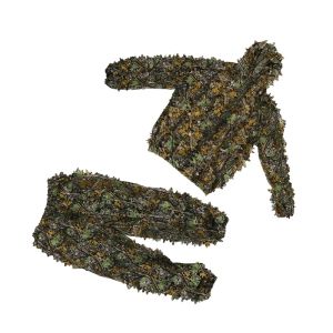 Pantolon 3d ghillie takım elbise nefes alabilen yaprak kamuflaj takımları Jungle av takım elbise pantolon kapüşonlu ceket için hafif kamuflaj kıyafetleri