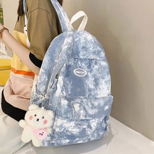 Design de tingimento simples feminino Backpack Kawaii Nylon Book Bag feminina Mochila Mochila para Teenage Girl Travel Rucksack 240328