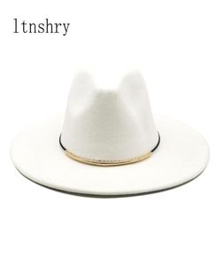 Autumn Winter Simple British Style Wool 9cm Wide Brim Big Ladies Hat Solid Classic Fedoras Cap Men Women Panama Jazz Hat6292316