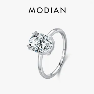 Cluster Rings MODIAN 925 Sterling Silver Minimalist Oval Zirconia Finger Ring Prong Setting CZ Band For Women Engagement Anniversary Gift