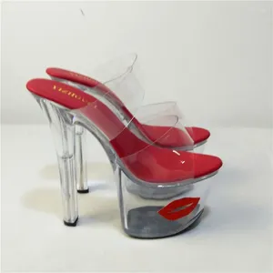 Dance Shoes Sexy Crystal 17cm Ultra High Heels Exotic Dancer Red Lips Platform Night Club 7Inch Fetish