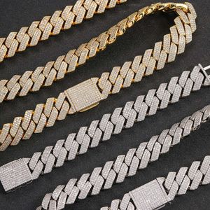 Sıcak satan 20mm elmas altın kaplama bakır küban bileklik hip hop üç sıra cz kolye zirkon buzlu miami Küba bağlantı zinciri