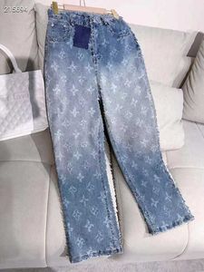 Designer femminile designer pantaloni a gamba larga stampata con stampa a vita alta per donne in primavera nuovo design sciolto e di nicchia, tubo dritto ad alto contenuto di denim 88