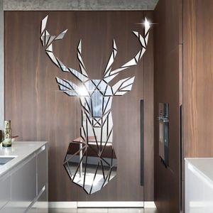Multiple Sizes 3D Deer Head Stickers Mirror Surface Decals DIY Selfadhesive Wall Art Home Decoration Mural Gift 240410