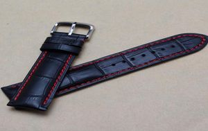 18mm 20mm 22mm 24mm New Black Genuine Leather Watchband Watch Band Strap Bracelet With Red thread9320752