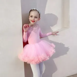 Scene Wear Children's Dancewear Girls Practice Clothes Pink Autumn and Winter Long-Sleeved Lace Toddler Tutu kjol Dance Leotard