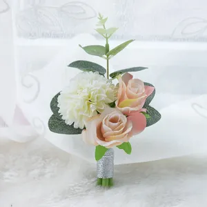 装飾的な花人工corsageユーカリローズウェディングデコレーションリストフラワーホリデーギフトシルク
