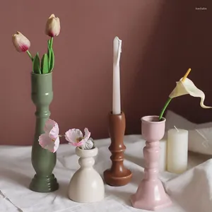 Ljusstake Ins Style Ceramic Candlestick Creative Vase Holder Decor vardagsrum Hem Hemmabedekorationer Enkel ren färg