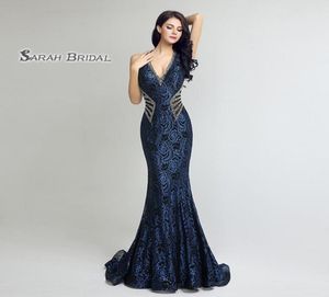 Sexiga 2019 Prom Dresses ärmar Vneck Merraid Shiny Beads Evening Dress Golvlängd Klar klänningar LX2358021306