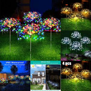 New 1/2/4Pcs Solar Firework Fairy 8 Modes Outdoor Garden Pathway Lights Waterproof Yard Lawn Patio Landscape Decor Light