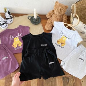 Çocuk Giysileri Setleri Toddler Kısa Kollu T-Shirts Şort Karikatür Yaz Mektubu Baskılı Tshirts Pantolon Erkek Çocuklar Çocuklar Gençlik İki Parça Takım T3do#