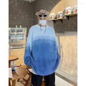 Men's Sweaters Autumn Clothing Knitted Color Block Pullovers Sweater Casual Vintage Loose O Neck Streetwear Long Sleeve Knitwear 2024