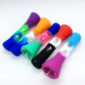 Tubos de vidro de silicone coloridos ervas secas Herb Tobacco Cone Filtro tigela portátil portátil Removável Pipes de mão Bat de colher um bastão One Hitter Cigarette Titular