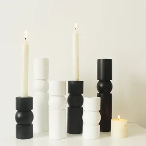 Kerzenhalter Fashion Holzhandwerk Italienisch Minimalist Schwarzweiß Geometrische Verzierung Exquisite Tisch Wohnkultur