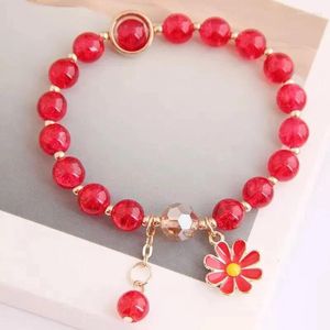 Charm Bracelets Colorful Daisy Flowers Beaded Bracelet Red Pink Multi Color Crack Beads Gold Epoxy Flower Cute Girls