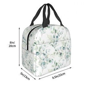Spring Leaf Floral Sage Thermal Lunch Bag Isolated Lunch Box For Women Meal Bento Tote Bag For Work Picnic Food Bag Cooler Bag