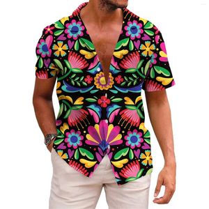 Mäns avslappnade skjortor roliga blommor strandskjorta tee 3d tryck mexico kläder toppar överdimensionerade hawaiian kort ärmknapp lapel