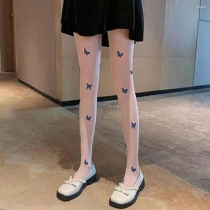 Women Socks Elastic Printing Tights Seamless Thin Butterfly Pattern Sexy Pantyhose Full Foot Black Silk Lolita Stockings Summer