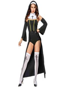 Scenkläder sexig nunna kom cosplay uniform för vuxna kvinnor halloween kyrkan missionär syster party fancy klänning t2209054065231